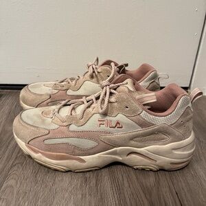 FILA Women's Pink and Beige Chunky Suede Mesh Sneakers
